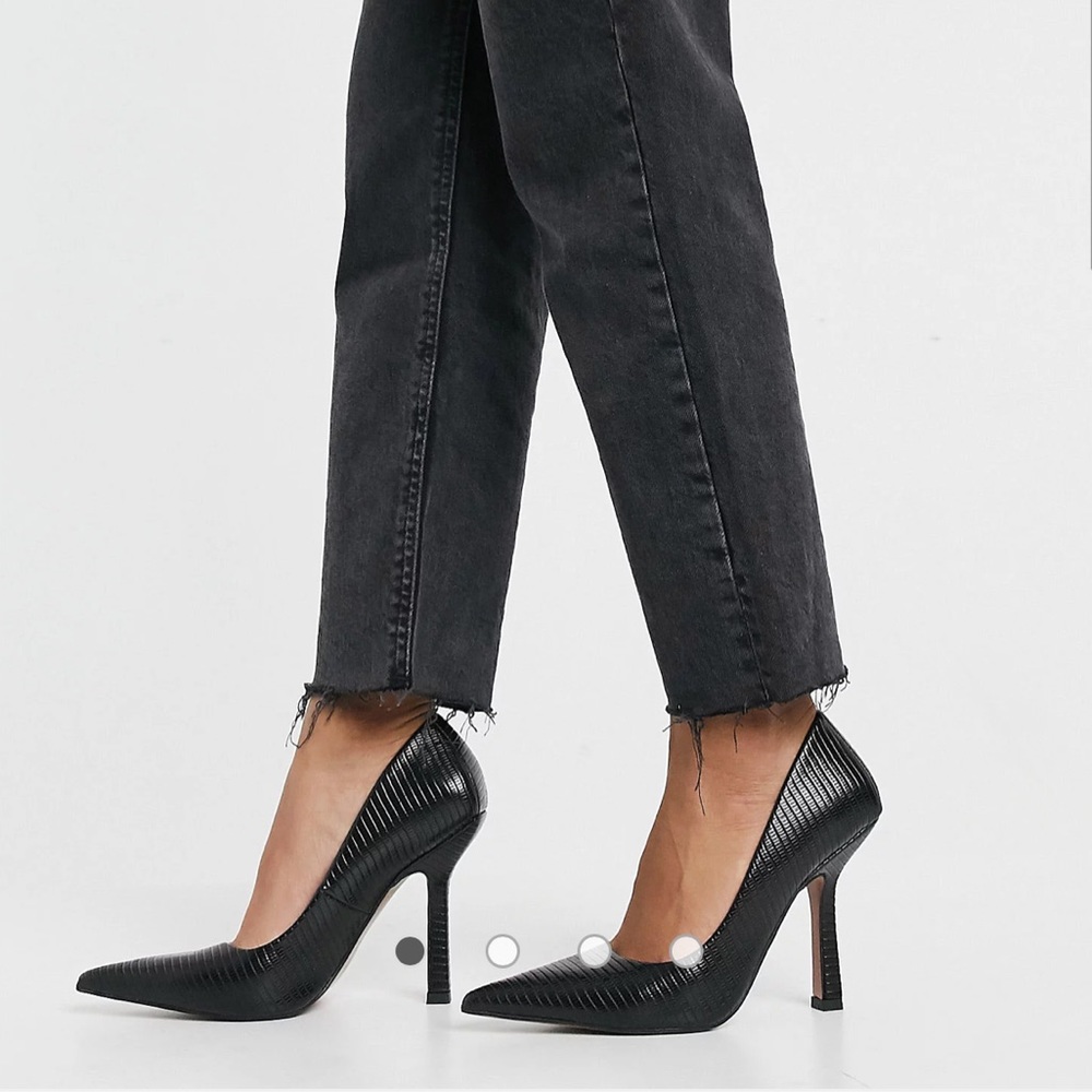 ASOS DESIGN Primary square back pumps in black lizard